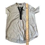 EXPRESS  Gray Washed Long Sleeve Lace Up Band Collar Blouse Women's Size Small Photo 6