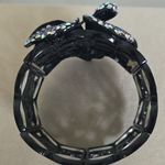 Vintage Wide Black Metal Bracelet with Jeweled Orchid Flower Purple Photo 5