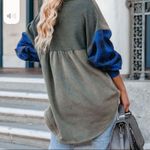 POL P.O.L. French Terry Oversized Shacket in vintage moss/blue plaid flannel western Photo 3