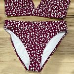 Maroon and White Two Piece Bikini Women’s Large Red Photo 4