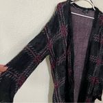 1. State  black red plaid fuzzy open cardigan long sweater L Photo 4