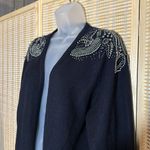 Darian Vintage 1990s Black Open Front Cardigan Sweater Silver Beading Medium Photo 3