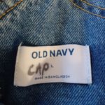 Old Navy  Blue Denim Short Overalls L Distressed Frayed Hem 100% Cotton. See pics Photo 1