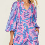 Kahindo Romper Womens‎ Medium Blue Pink Printed Kisumu V Neck Cotton Photo 0