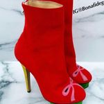 Charlotte Olympia Bella red yellow green suede colorblock mid-calf boots size 35 Photo 14