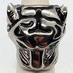 Silver, Black, & Green Tiger Head Ring Silver Size 6 Photo 0