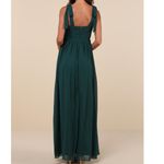 Lulus  NWOT Radiant Charisma Emerald Chiffon Ruched Tie-Strap Maxi Dress Medium Photo 5