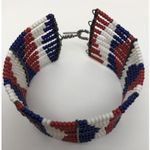 Beautiful Native American Metal and Beaded Cuff Bracelet Red Blue White Photo 15