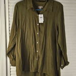 NWT J Jill Womens Forest Green Silk Long Sleeve Button Down‎ Shirt Blouse Medium Photo 0
