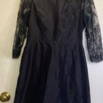Rickie Freeman Teri jon black dress size 6 lace sleeves silk dress Photo 0