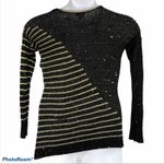 Anthropologie Escio Asymmetrical Metallic Sequin Sweater Black Gold Size S Photo 6