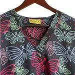 Shana Women Scrub Top L Navy Butterfly‎ Medical Uniform Nurse Workwear Dental Blue Size L Photo 3