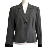Tahari ASL Blazer Jacket Petite Charcoal Gray Black Lace Trim Career Size 12P Photo 0