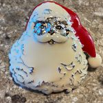 Santa Claus Face Pin Brooch Pendant Silver Tone White Red Enamel Hat 1 3/4" Photo 1