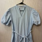 Vintage Charm Chic  Cottagecore Pinstripe Tiered Tie-Waist Midi Dress M Photo 4