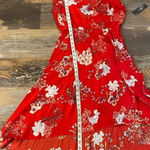 Lulus NWT  Blossom Type of Way Midi Dress Wrap Red Floral Medium High Low Photo 7