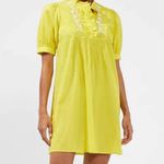 French Connection NWT Alowie Lawn Embroidered Tuck Dress In Blazing Yellow Photo 4