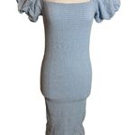 Baltic Born  Alana Smocked Midi Dress Blue Off The Shoulder Puff Sz S Photo 3