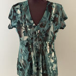 Worthington Y2K Babydoll Top Large Green Floral Forest Fairy Boho Peasant Fall Photo 0