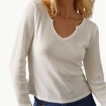 Pilcro Anthropologie Women's Notched Waffle Long Sleeve Top Sz Medium, White Photo 1