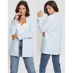 Guess  Brooke 100% Flaxlinen Long Sleeve Single Breasted Blazer Helium Women's S Photo 0