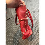 BERGE ITALY GENUINE LEATHER TOTE BAG RED w/ TAUPE STITCHING BOHO‎ WOMENS PURSE Photo 4