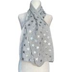 None Gray Star Print Knit Scarf Soft Lightweight Neutral Silver Metallic Warm Winter Photo 1