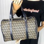 Fendi Zucca Boston Duffle Shoulder Bag Canvas Leather Navy Blue Speedy 30 VTG Photo 0