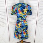 J. Crew Tropical Print Faux Wrap V Neck A Line Dress Blue Multi Size 8 Photo 3