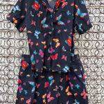 VTG Bechamel Butterfly All Over Print Button Up Blouse and Shorts Set Cotton 1X Black Photo 0