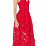 Nicholas Floral Lace Rouleau Ball Dress in Hibiscus Red Size 6 Photo 2