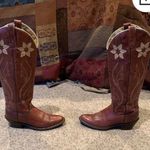 Acme Vintage  Brown tall Cowboy Western Boho Boots with Tan Flower Photo 0