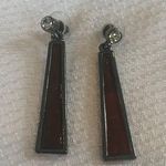 Brown Enamel and Crystal Drop Earrings in Dark Gray Metal Black Photo 0