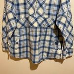 Free People  We The Free Sz M Wind River Flannel Pullover Shacket Blue Plaid Zip Photo 4