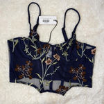 Tic Toc NWT  Navy embroidered floral corset top size M Photo 0