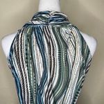 Women's Abstract Wavy Stripe Print Smocked Halter Sleeveless Maxi Dress Sz L Blue Size L Photo 4