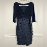 Adrianna Papell  Navy Blue Sheath Dress Tiered Ruffle Skirt 4 Formal Cocktail Photo 2