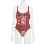 Indigo Rein New Boho Patchwork Paisley One Piece Swimsuit Swim Strappy Print L Photo 2
