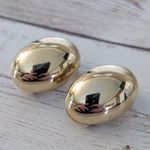 Vintage Clip On Earrings Mirrored Gold Tone Oval 7/8" Photo 3