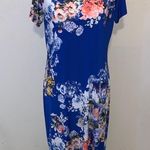Bellamie Blue Floral Short Sleeve Dress Stretchy Midi Boutique Made in USA Photo 0