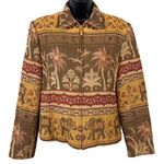 Vintage Giancarlo Ferrari Elephant Print Tapestry Zip Up Blazer Jacket Gold Size 8 Photo 0