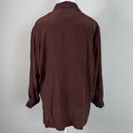 Vintage Rhoda Lynne 100% Silk Woven Fringe Brown Button Down Blouse Size Medium Photo 4