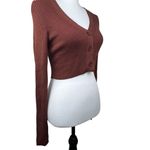 Camila Coelho NWT  Alena Brown Metallic Cropped Micro Sweater Cardigan Large Photo 4