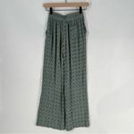 Anthropologie Muted Teal Geometric Patterned Crinkle Rayon Wide Leg Pull On Pant Photo 6