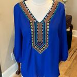 West 36th Top Royal Blue Shirt Silky Embroidered Womens M Size M Photo 1