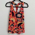 J.Crew Twist Racerback Hibiscus Floral Silk Tank Top Size 2 Coral Orange & Blue Photo 3