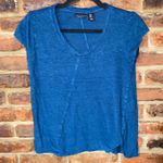 Tahari  Navy Blue Linen Short Sleeve V-Neck Top Women's Size Small Photo 0