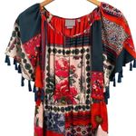 Anthropologie VANESSA VIRGINIA Persian Rose Floral Patchwork Dress Size Medium Red Photo 3