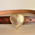 Vintage Y2K Tooled Leather Western Belt Heart Buckle Full Grain Cowhide 42 Photo 4