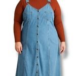 Vintage 90s Casual Corner Chambray Denim Maxi Overall Dress Button Front 16 Blue Photo 0
